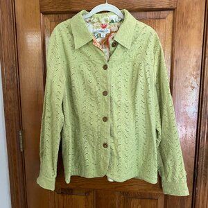 NWT Light Green Eyelet Jacket with Floral Print - L